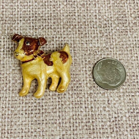 Enameled Gold Dog Terrier Brooch - Picture 1 of 2